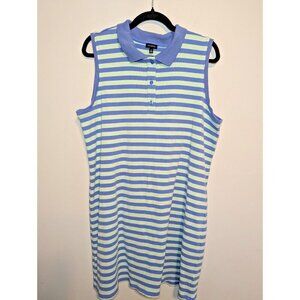 Talbots Shirt Dress XL Navy Blue Striped Midi Collared Sleeveless Polo Preppy
